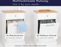 WONDERMAKE - Wäscheschrank hoch oder Mülleimer-Schrank aus Holz / Bambus, Wäschesammler Hochschrank für Badezimmer oder Küche ausklappbar mit Schublade, weiß