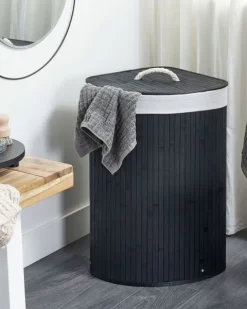 Wäschekorb MATARA Bambus Schwarz 57 L