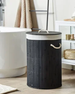 Wäschekorb SANNAR Bambus Schwarz 75 L