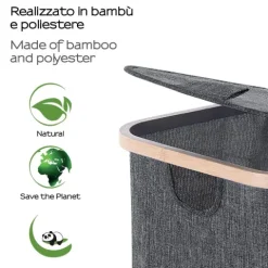 Wäschekorb in grauer Farbe aus Bambus und Polyester – 87l