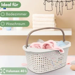 Wäschekorb mit Henkel 40 L Wäschesammler Wäschewanne mit Tragegriff geflochten Rattan Wäsche Korb Plastik Wäschebox Waschkorb Groß Wäschebehälter Wäsche Wanne