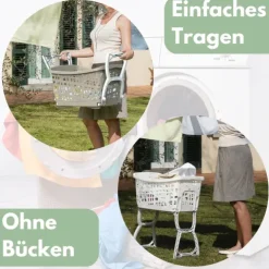 Wäschekorb mit Klappbaren Füßen Wäschewanne tragbar Wäschekorb mit Henkel Wäschesammler Faltbar Wäsche Korb Groß Wäschebehälter Kunststoff Wäschebox mit Beinen 44 L