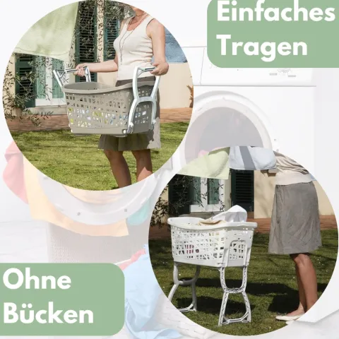 Wäschekorb mit Klappbaren Füßen Wäschewanne tragbar Wäschekorb mit Henkel Wäschesammler Faltbar Wäsche Korb Groß Wäschebehälter Kunststoff Wäschebox mit Beinen 44 L