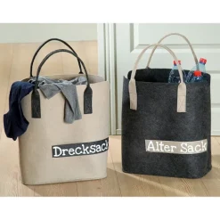 Wäschekörbe GILDE 2er Set DRECKSACK/ALTER SACK Korb beige-grau Höhe 45cm Filz