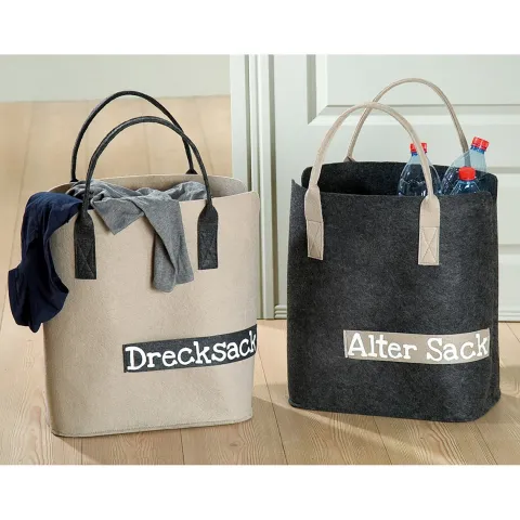Wäschekörbe GILDE 2er Set DRECKSACK/ALTER SACK Korb beige-grau Höhe 45cm Filz