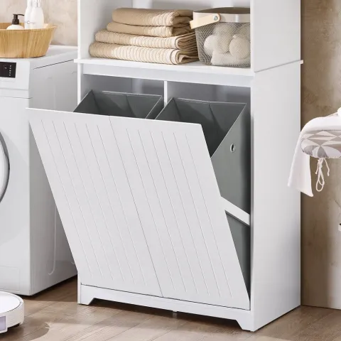 Wäscheschrank mit Wäschekorb und Regal in Weiß BZR150-W