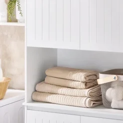 Wäscheschrank mit Wäschekorb und Regal in Weiß BZR150-W