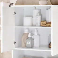 Wäscheschrank mit Wäschekorb und Regal in Weiß BZR150-W