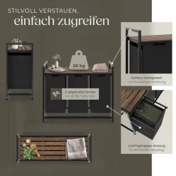 Wäschesortierer tectake höhenverstellbare Kunststofffüße Industrial-Style, 2 oder 3 ausziehbare Fächer schwarz/braun