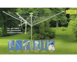 Wäschespinne JUWEL Novaplus EASY 400 mit Leichtspannhebel inkl. Eindrehbodenhülse, Kleiderbügelhalter