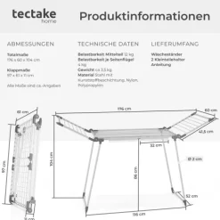 Wäscheständer tectake Life bodenschonende Füße klappbar weiß