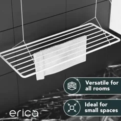 Wäscheständer Decke 140x50cm, Wäscheständer Platzsparend mit 11.2 Metern Trocknungsoberfläche, Wäscheständer Badewanne, Vertikal Zusammenklappbar 2.5 Meter, Deckenwäschetrockner aus Metall, Weiß