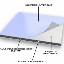 70x70cm - Aluverbundplatte Aluminiumverbund Silber-Gebürstet 001 - 3 mm/0,3 mm