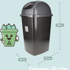 2x Mülleimer Schwingdeckel Mülleimer Küche 33 L Groß 60 cm Schwingeimer Mülltrenner Abfalleimer Küche Mülleimer mit Deckel Küchenabfalleimer