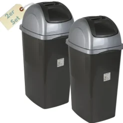 2x Mülleimer Schwingdeckel Mülleimer Küche 33 L Groß 60 cm Schwingeimer Mülltrenner Abfalleimer Küche Mülleimer mit Deckel Küchenabfalleimer