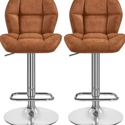 Yaheetech 2er Barhocker mit Rückenlehne , Retro-Braun