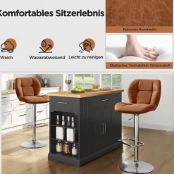 Yaheetech 2er Barhocker mit Rückenlehne , Retro-Braun