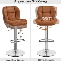 Yaheetech 2er Barhocker mit Rückenlehne , Retro-Braun