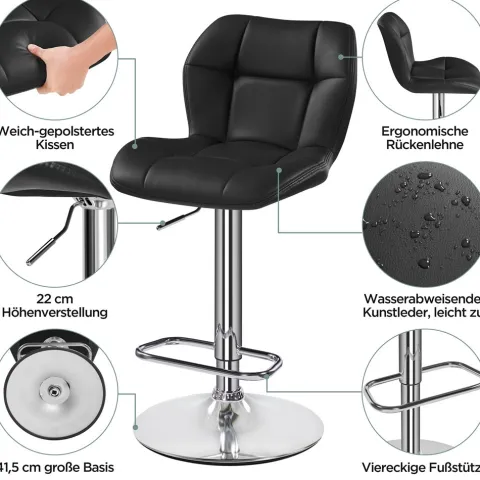 Yaheetech 2er Barhocker mit Rückenlehne , Schwarz