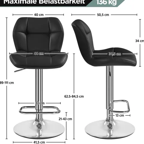 Yaheetech 2er Barhocker mit Rückenlehne , Schwarz