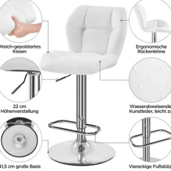 Yaheetech 2er Barhocker mit Rückenlehne , Weiß