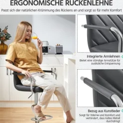 Yaheetech 2er Set Barhocker mit Armlehnen , Dunkelgrau