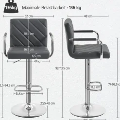 Yaheetech 2er Set Barhocker mit Armlehnen , Dunkelgrau