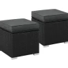 Yaheetech 2er-Set Sitzhocker mit Stauraum, Wetterfest Gartenhocker mit Abnehmbarem Kissen & Fußhocker Flache Rattanoptik für Outdoor Garten Terrasse, Schwarz & Grau