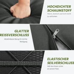 Yaheetech 2er-Set Sitzhocker mit Stauraum, Wetterfest Gartenhocker mit Abnehmbarem Kissen & Fußhocker Flache Rattanoptik für Outdoor Garten Terrasse, Schwarz & Grau