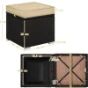 Yaheetech 2er-Set Sitzhocker mit Stauraum, Wetterfest Gartenhocker mit Abnehmbarem Kissen & Fußhocker Flache Rattanoptik für Outdoor Garten Terrasse, Braun & Khaki