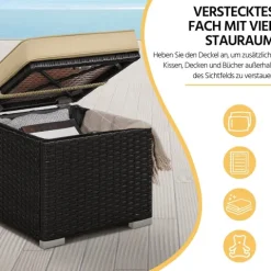 Yaheetech 2er-Set Sitzhocker mit Stauraum, Wetterfest Gartenhocker mit Abnehmbarem Kissen & Fußhocker Flache Rattanoptik für Outdoor Garten Terrasse, Braun & Khaki