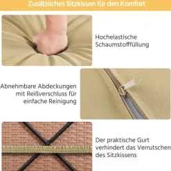 Yaheetech 2er-Set Sitzhocker mit Stauraum, Wetterfest Gartenhocker mit Abnehmbarem Kissen & Fußhocker Flache Rattanoptik für Outdoor Garten Terrasse, Braun & Khaki