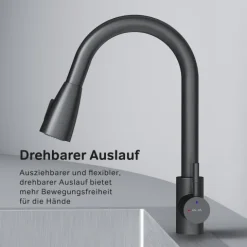 AM.PM Küchenarmatur mit Ausziehauslauf , Zwei Betriebsarten des Auslaufs – Dusche und Strahl, um 360 Grad drehbar F85B07522