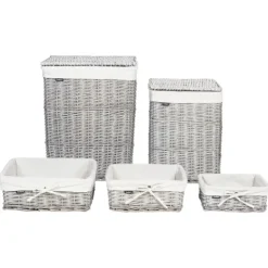 Aufbewahrungskorb 5er Set ELLA Weidenholz Grau 50/86 L