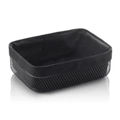 Aufbewahrungskorb, Brotkorb aus Metall & Baumwolle (27,5 x 20 x 8,5 cm) - Stilvolle & praktische Aufbewahrung für Brot & Brötchen
