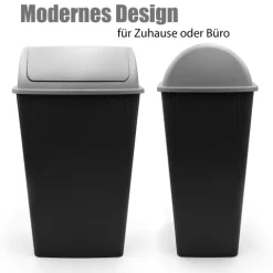BigDean 2 Stück Mülleimer mit Schwingdeckel 45 L Anthrazit – Abfalleimer für die Küche & Büro – Müllbehälter aus robustem & geruchsdichtem Kunststoff – Made in Europe