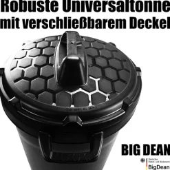 BigDean Universal Allzwecktonne Mülltonne 90 Liter Tonne XL Universaltonne Universaleimer schwarz mit Deckel Plastiktonne Regenfass Wassertonne Regenauffangbehälter