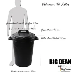 BigDean Universal Allzwecktonne Mülltonne 90 Liter Tonne XL Universaltonne Universaleimer schwarz mit Deckel Plastiktonne Regenfass Wassertonne Regenauffangbehälter