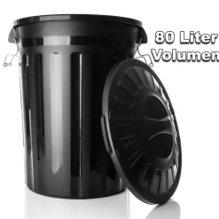 BigDean wetterfeste Universaltonne mit Deckel Schwarz und 2 Tragegriffen + Clip Verschluss auch als Mülltonne – Regentonne und Futtertonne geeignet für Indoor + Outdoor geeignet - Made in Europe