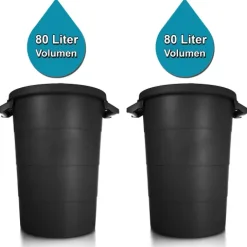 BigDean 2x wetterfeste Universaltonne mit Deckel und 2 stabilen Tragegriffen 80 Liter SCHWARZ - Regentonne Mülleimer - Indoor und Outdoor geeignet - Made in Europe