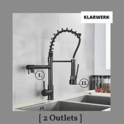 Björn | Gastronomie Schwarz matt Küchenarmatur| Zwei Brausen | Edelstahl Professional Wasserhahn Küche| Doppelspülbecken Restaurant