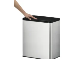 EKO Mülleimer mit Klappdeckel Essential Touch Anzahl Fächer 2 2x 20 l silber schwarz gebürstet matt