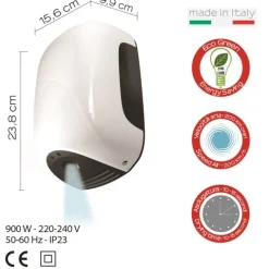 Elektrischer Händetrockner Eco-Jet 900w in Weiss | Alize'