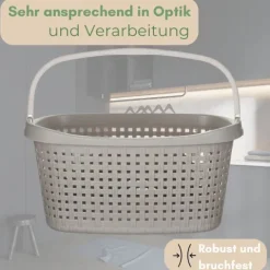 2er Set Wäschekorb mit Henkel 40 L Wäschewanne Wäschebox Wanne Wäschesammler Wäschekorb Plastik geflochten Design