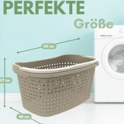 2er Set Wäschekorb mit Henkel 40 L Wäschewanne Wäschebox Wanne Wäschesammler Wäschekorb Plastik geflochten Design
