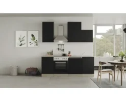 Flex Well Küchenzeile mit Geräten Capri 220 cm schwarz matt zerlegt Variante reversibel 00012599