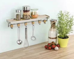 Gewürzregal Wenko Vacuum-Loc mit Reling Premium silber /Bambus