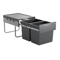 HAILO 3641521 Raumspar Tandem Einbau-Abfallsammler 36 L Metall/Kunststoff dunkelgrau Drehtürschrank
