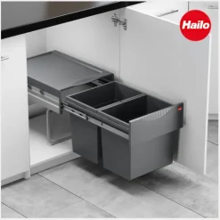 HAILO 3641521 Raumspar Tandem Einbau-Abfallsammler 36 L Metall/Kunststoff dunkelgrau Drehtürschrank