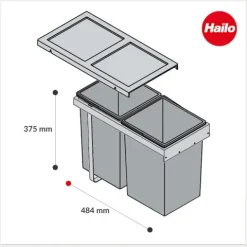 Hailo Abfallsammler 3669002 dunkelgrau 30 l mit Biodeckel Einbau Mülleimer für 30 cm Auszug